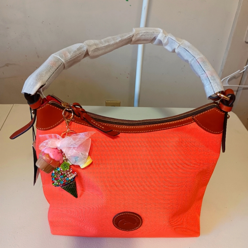 Coral Handbag with Brown Accents